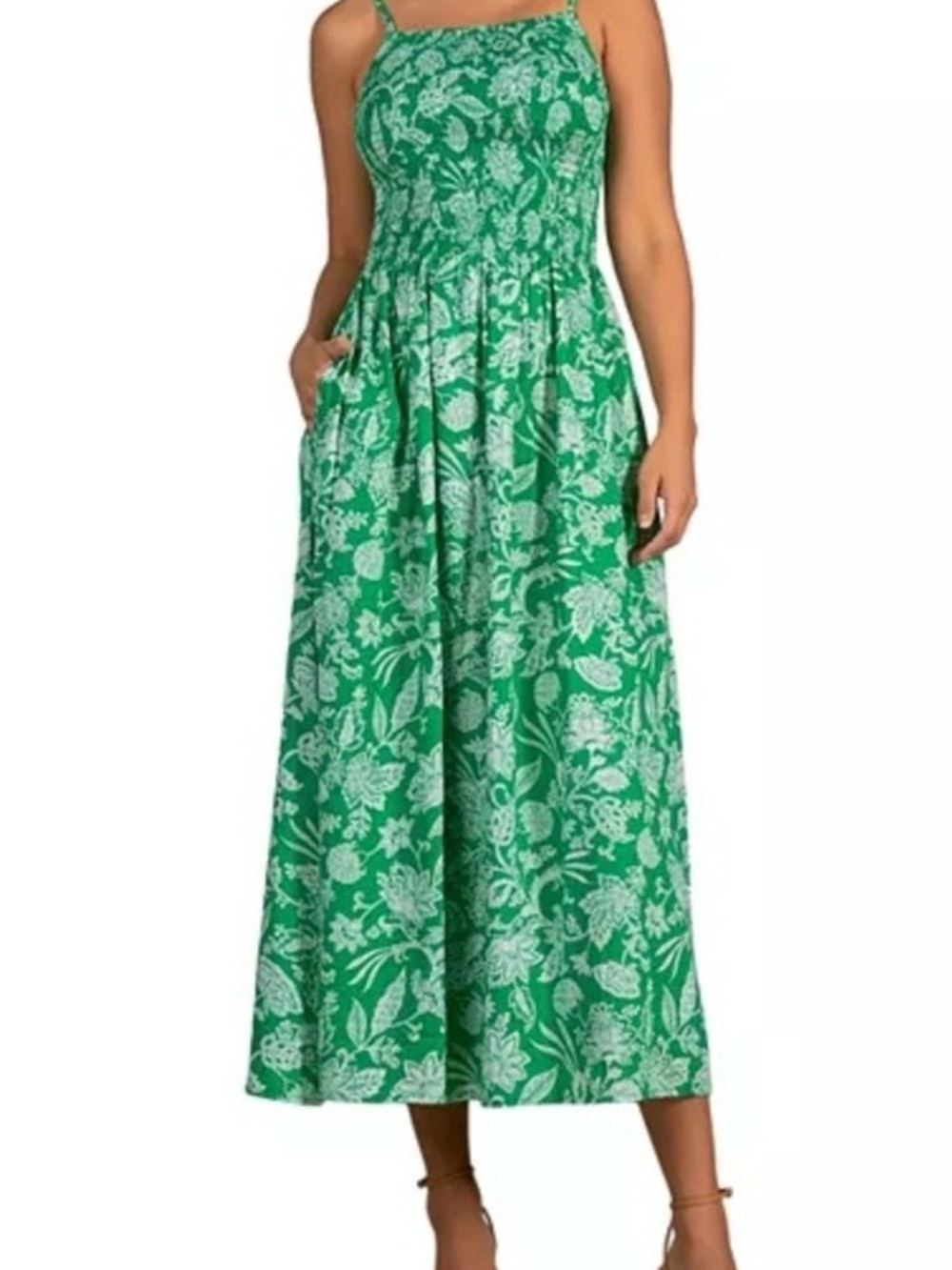 Elan Green and White Floral Midi Dress